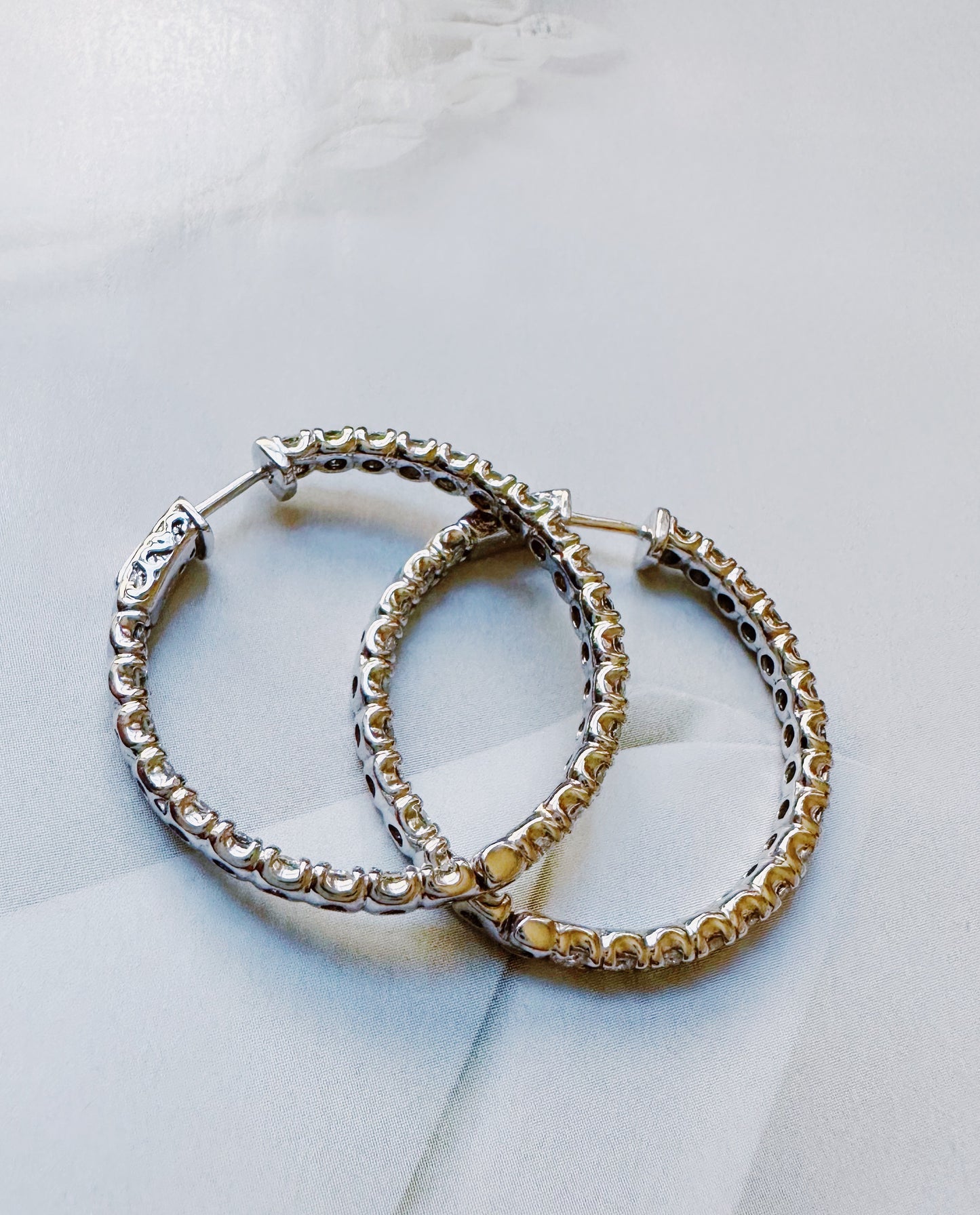 14KT White Gold "Inside Out" Diamond Hoop Earrings