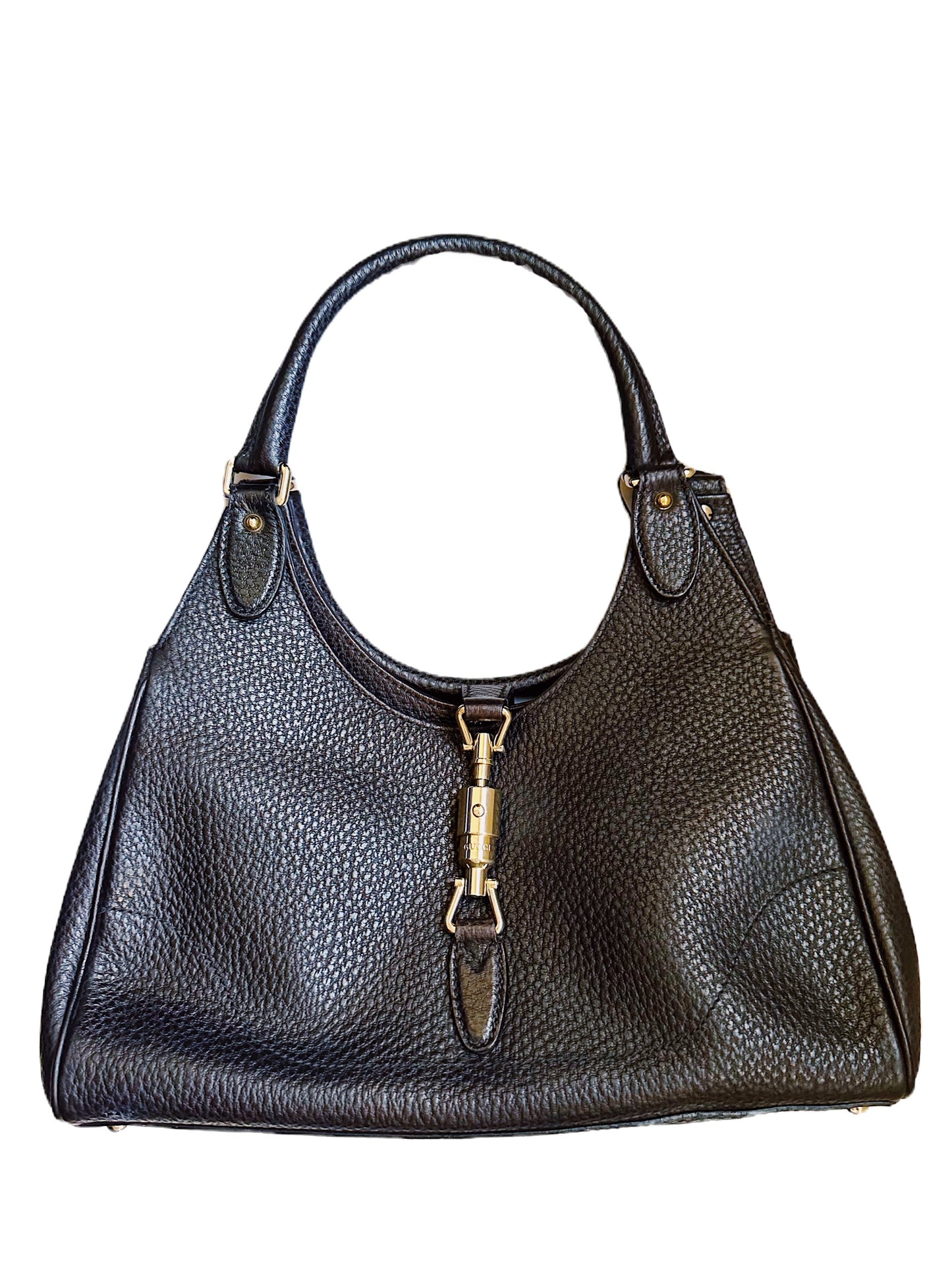 Vintage Gucci Jackie Bardot Handbag in Black Leather