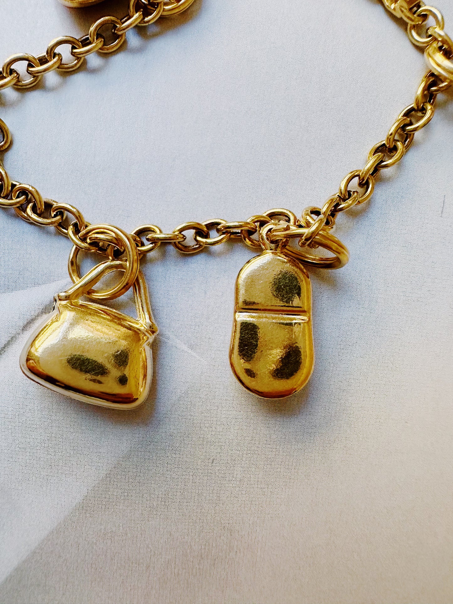 Whimsical 14 Carats Italian Yellow Gold Charm Enamel Bracelet