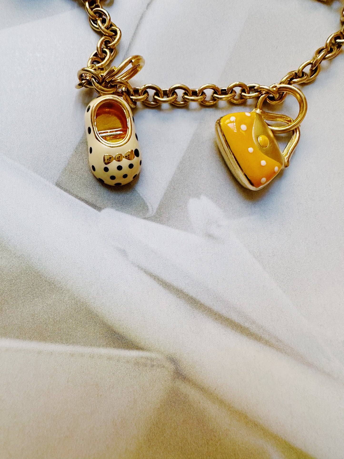Whimsical 14 Carats Italian Yellow Gold Charm Enamel Bracelet