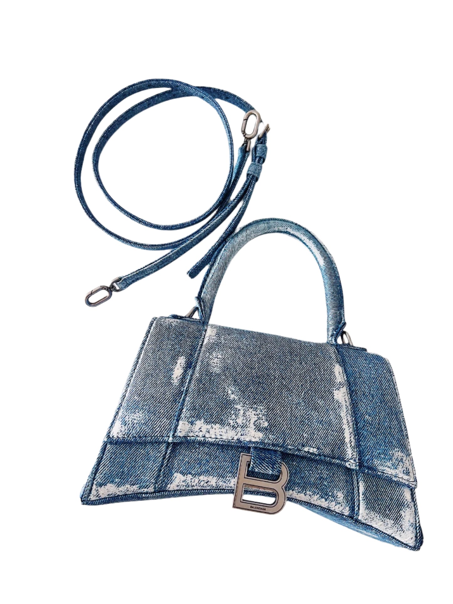 Balenciaga Denim-Effect Small Hourglass Handbag