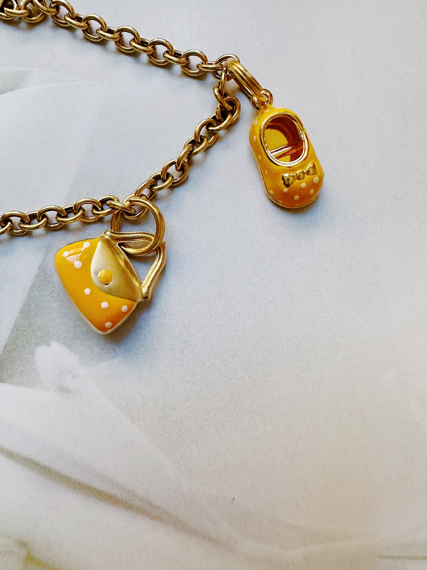 Whimsical 14 Carats Italian Yellow Gold Charm Enamel Bracelet