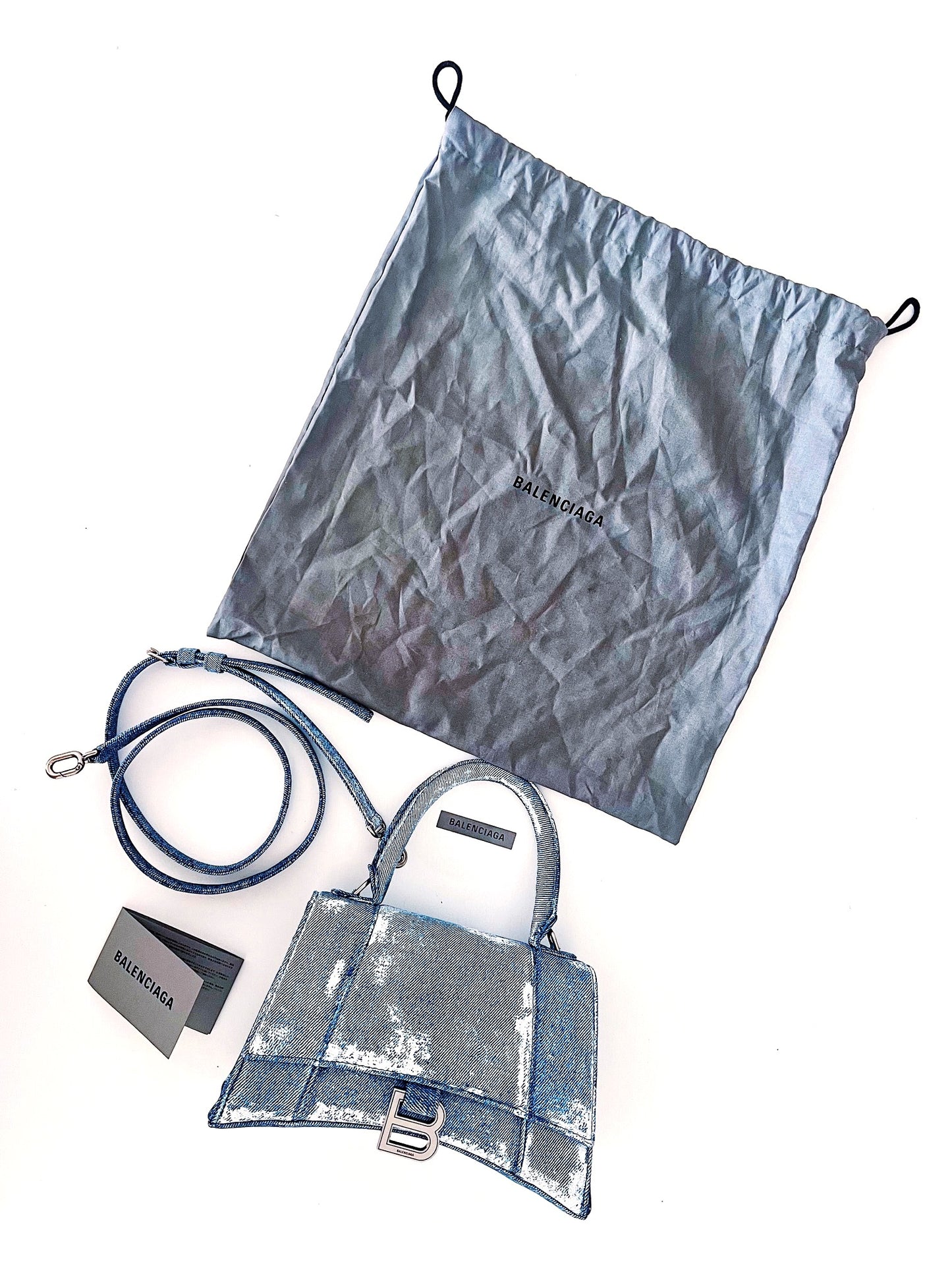 Balenciaga Denim-Effect Small Hourglass Handbag