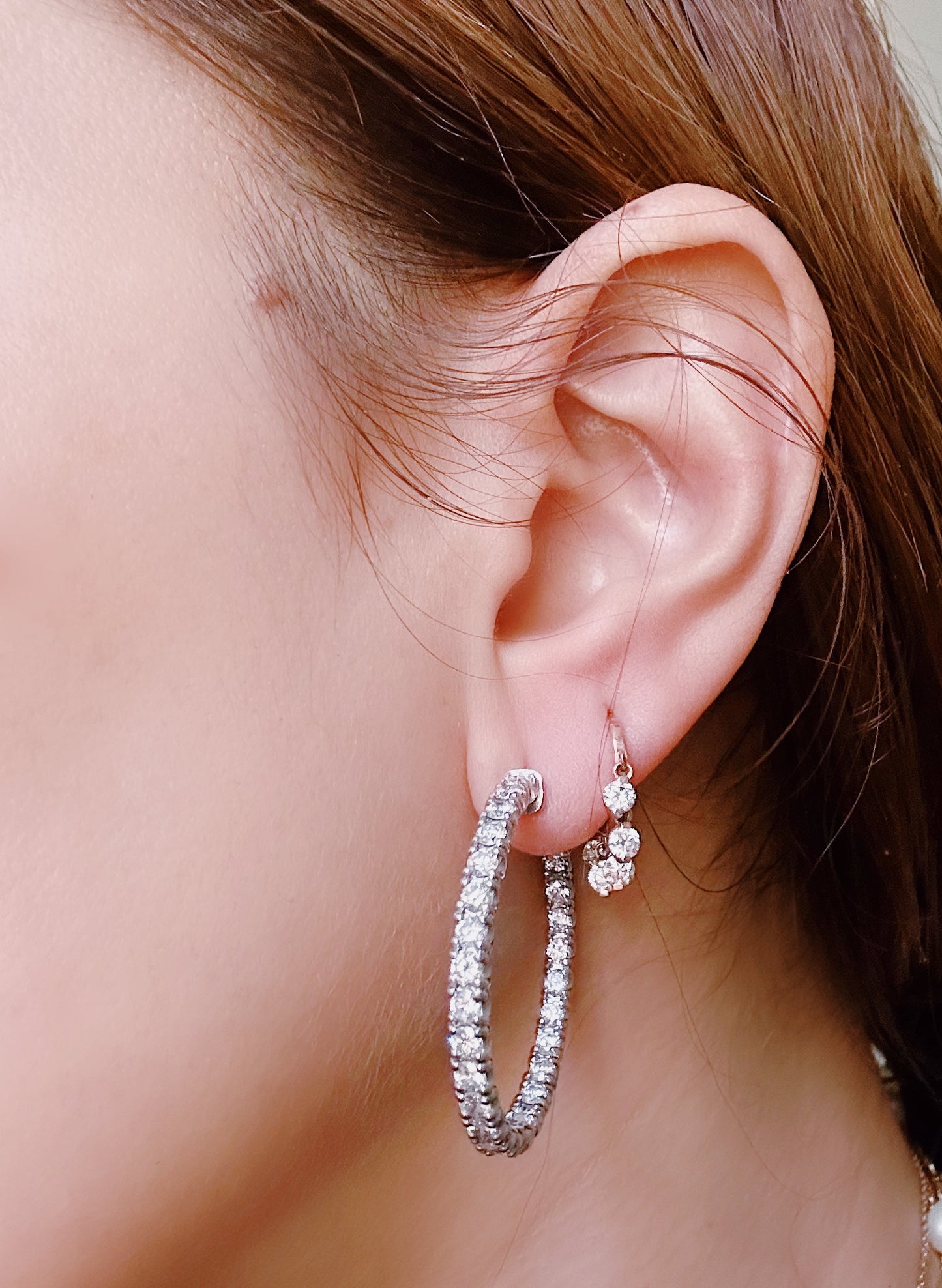 14KT White Gold "Inside Out" Diamond Hoop Earrings