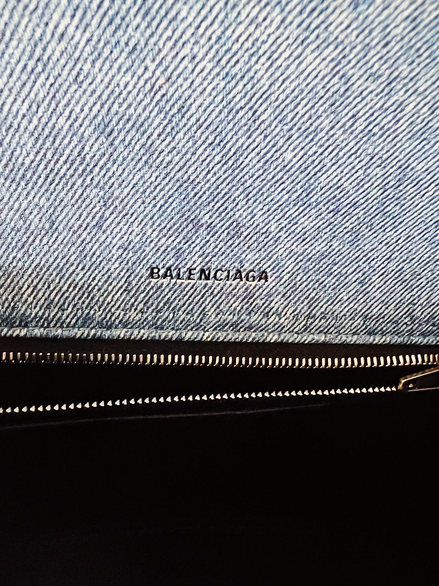 Balenciaga Denim-Effect Small Hourglass Handbag