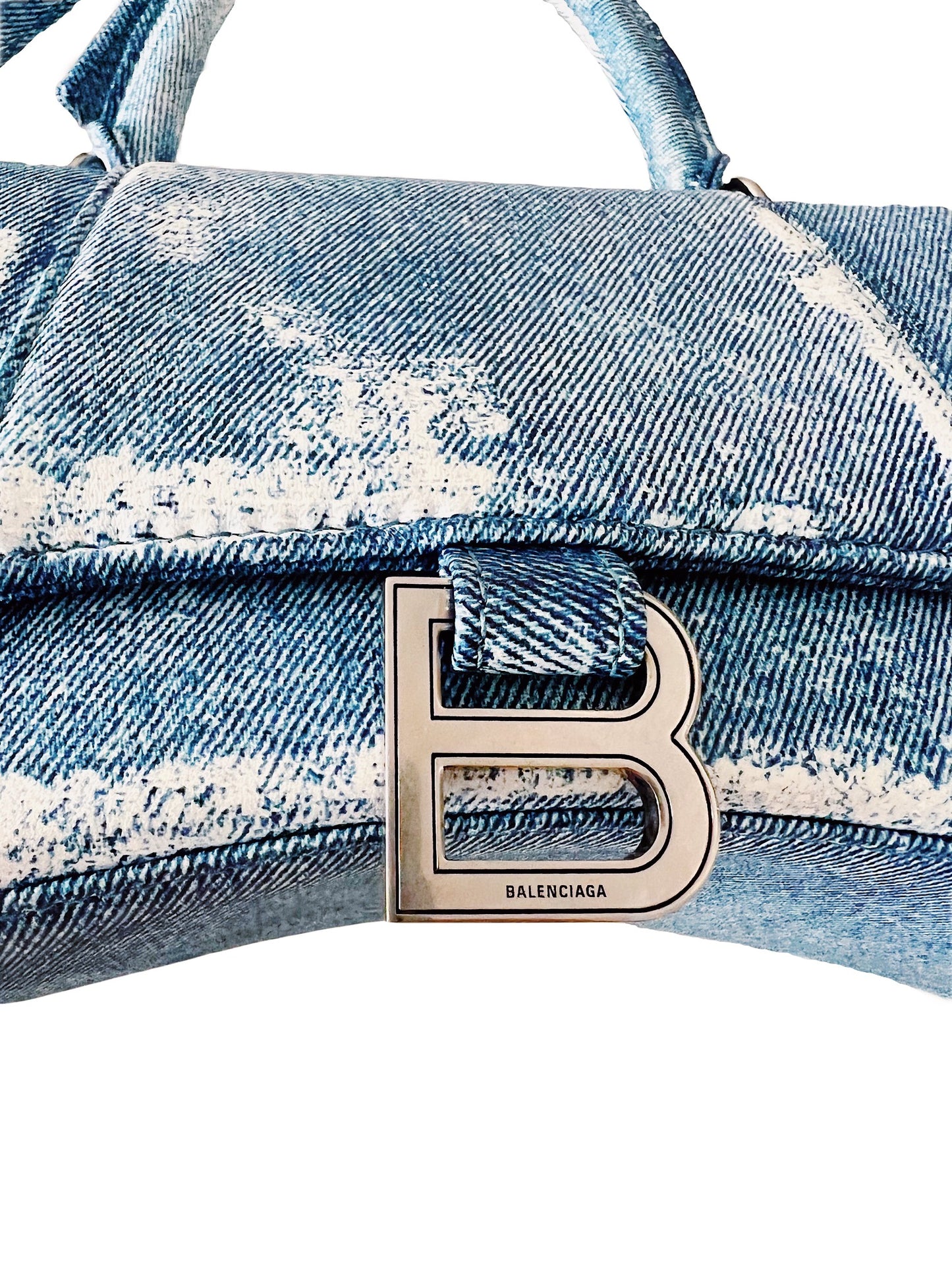 Balenciaga Denim-Effect Small Hourglass Handbag
