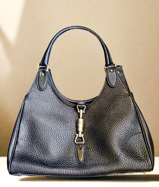 Vintage Gucci Jackie Bardot Handbag in Black Leather