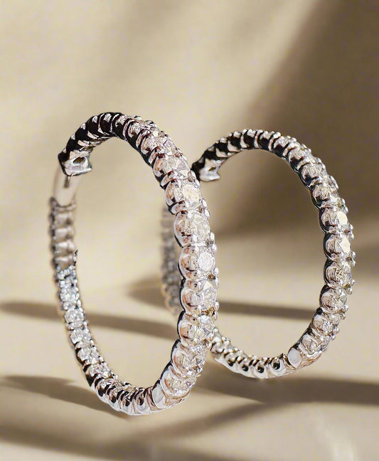 14KT White Gold "Inside Out" Diamond Hoop Earrings