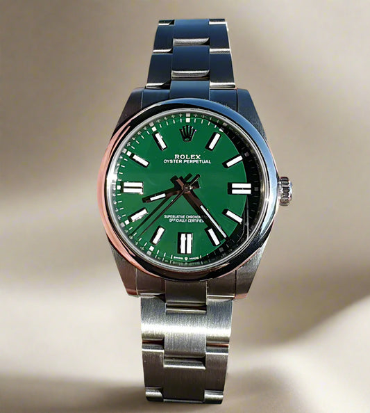 Rolex Oyster Perpetual Stainless Steel Watch 41mm Green Dial Ref. 124300